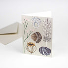 Greeting card with nature-themed illustrations on a white background