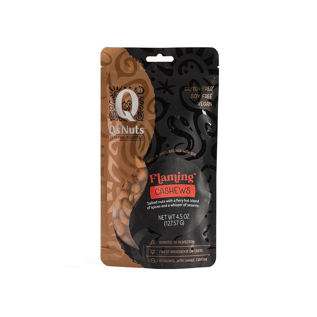 packaging of flaming cashews on white background