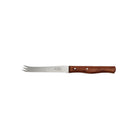 Cherrywood cheese and tomato knife with stainless steel fork tip on white background