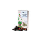 Box of KNOX frankincense incense next to black incense cones on white background
