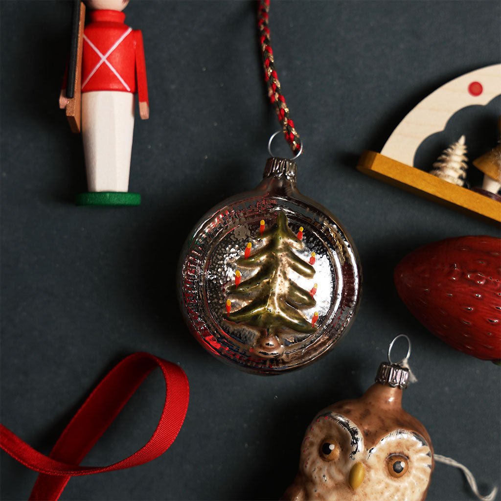 Glass Ball with Christmas Tree Ornament Boston General Store