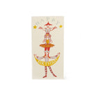 Birthday card with circus performers and happy birthday text on a white background