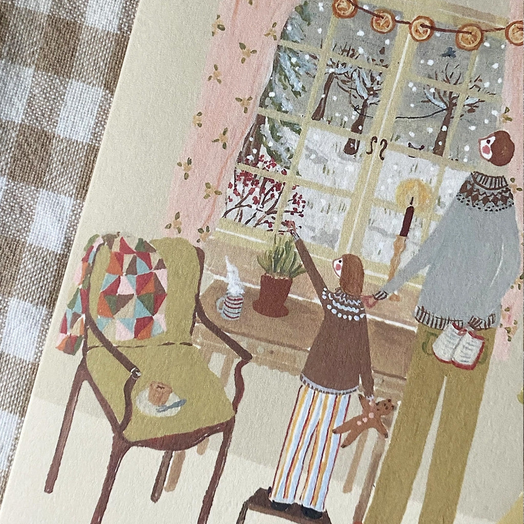 Close-up of illustrated holiday card.