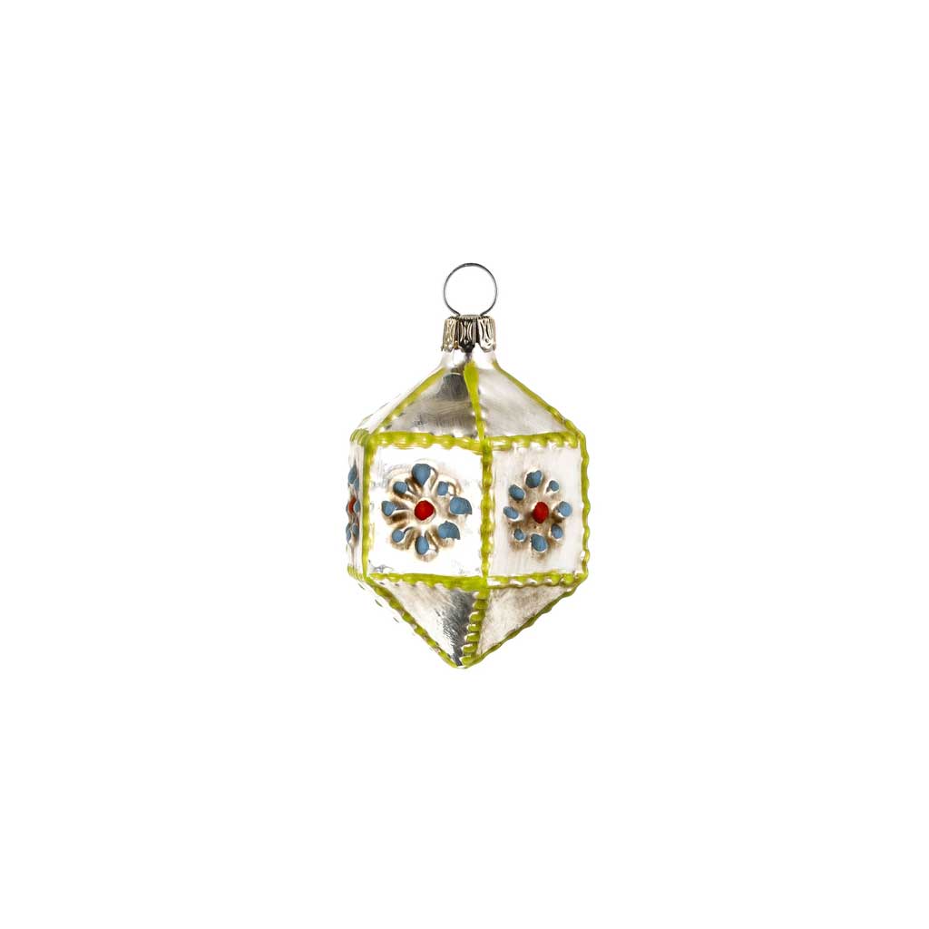 Hexagon with Blue Knobs Glass Ornament Boston General Store