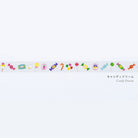A horizontal strip of colorful candy-themed decorative tape on a white background, with the text 'Candy Dream' and Japanese characters printed to the right.