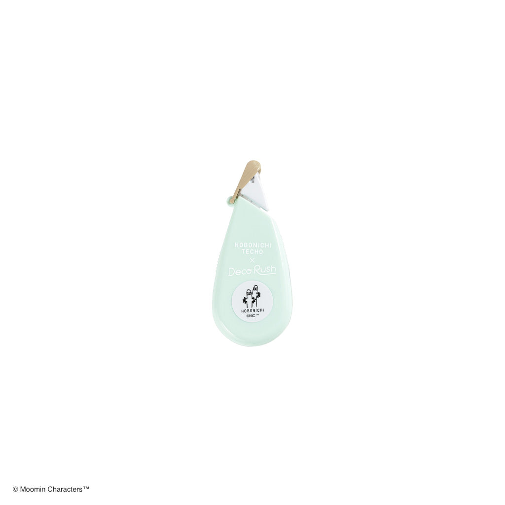 Mint green Deco Rush tape dispenser with black Hattifattener character design from Moomin series on white background