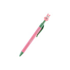 A pink retractable Yumi Kitagishi pen with a green clip and green tip, featuring a small pink bunny character on the top, shown on a plain white background.