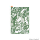A rectangular A5-sized pencil board with green Moomin jungle scene illustrated on the front against a white background