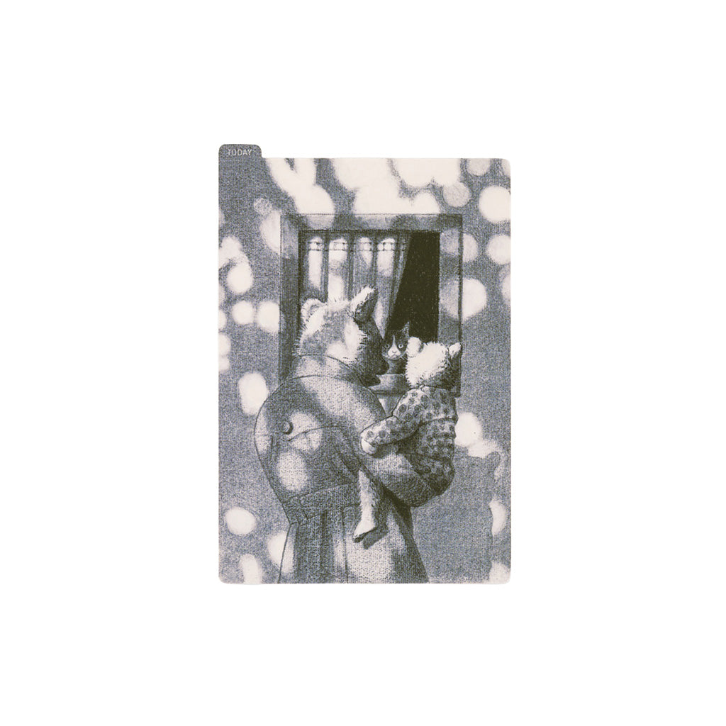 A rectangular pencil board for A6 Techo with black and white drawing of animals on white background