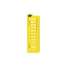 Yellow acrylic stencil with symbols on white background