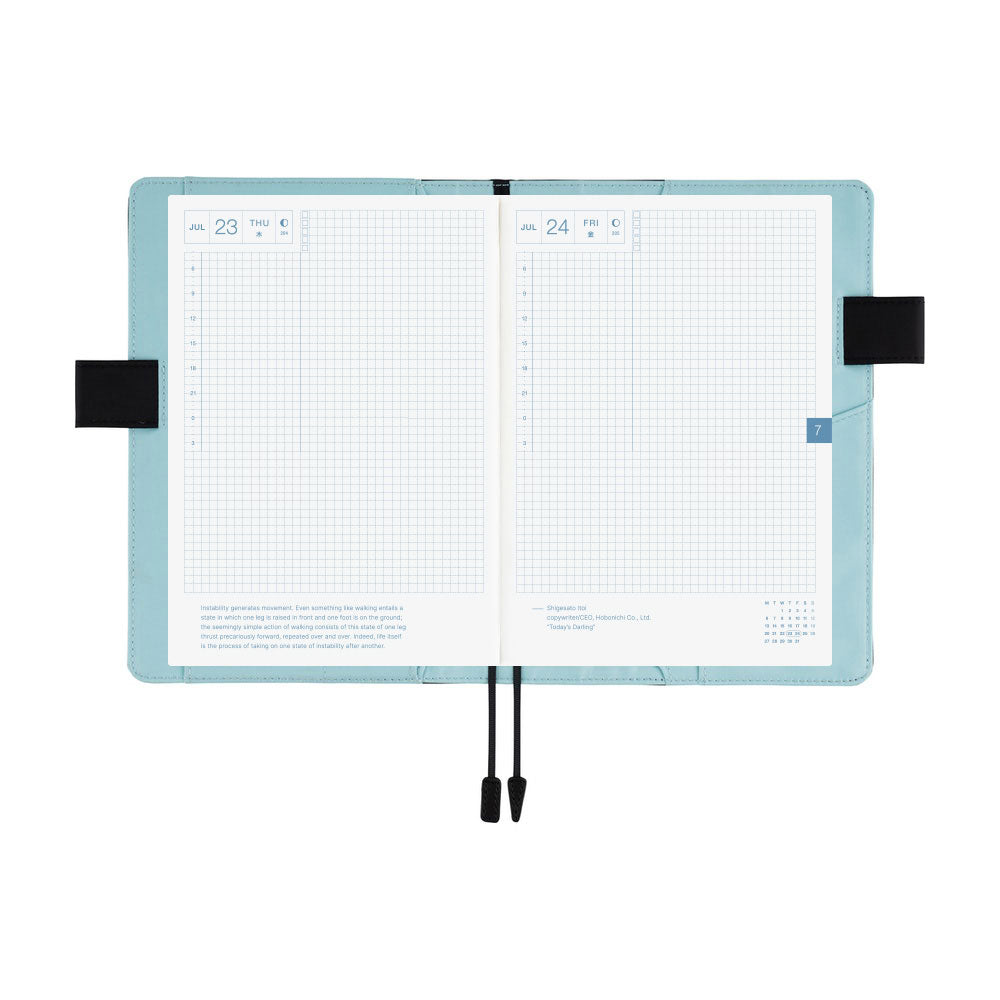 Hobonichi Techo Cousin A5 2026 - Book with Cover - Colors: Black x Clear Blue at Boston General Store