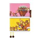 Pink and yellow cover for Hobonichi Techo A5 Cousin planner with 100%ORANGE squirrel illustrations on white background