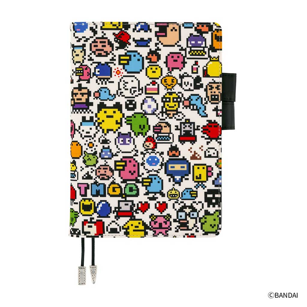 White cover for Hobonichi Techo A5 Cousin planner with colorful Tamagotchi pixelated characters on white background