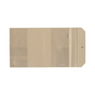 A flat view of the beige interior of a Hobonichi Techo Alettone planner cover with a tri-fold design on a white background. The interior features several clear pvc pockets and a pen loop. 