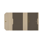 A flat view of a warm gray and taupe Hobonichi Techo Alettone planner cover with a tri-fold design, exterior pocket, and gold snap button on a plain white background.