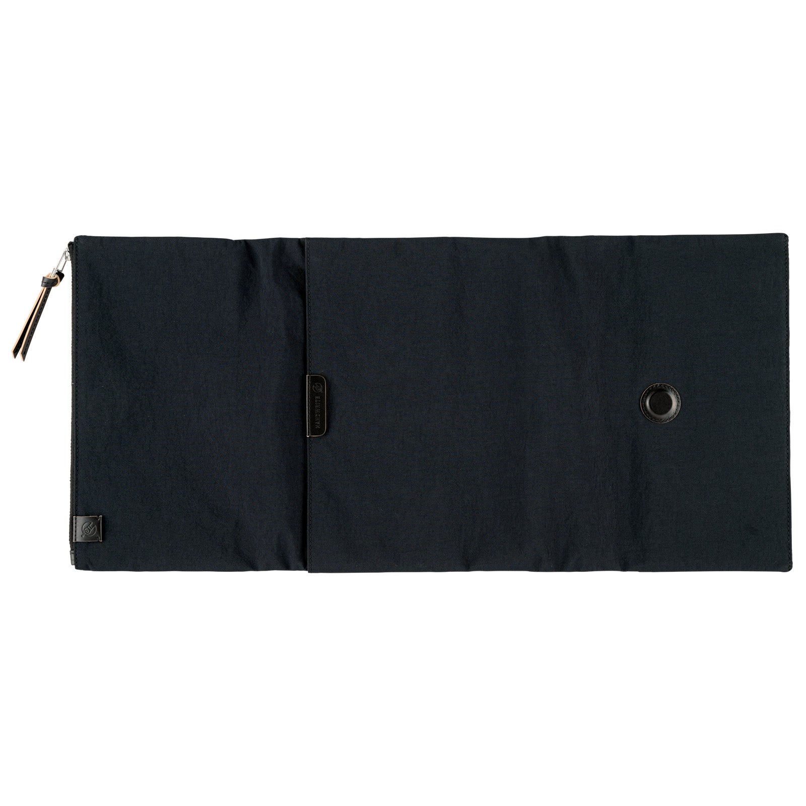 Black fabric Tragen zippered cover for Hobonichi Techo Cousin A5 planner on white background
