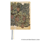 A 2027 Hobonichi Techo HON hardcover planner featuring the V&A Vine botanical design with clusters of grapes and dense foliage, with two ribbon bookmarks on a white background.