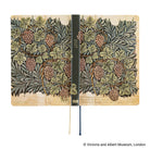 The 2027 Hobonichi Techo HON hardcover laid flat to show the Vine botanical design wrapping across the front and back covers and spine, with two ribbon bookmarks on a white background.