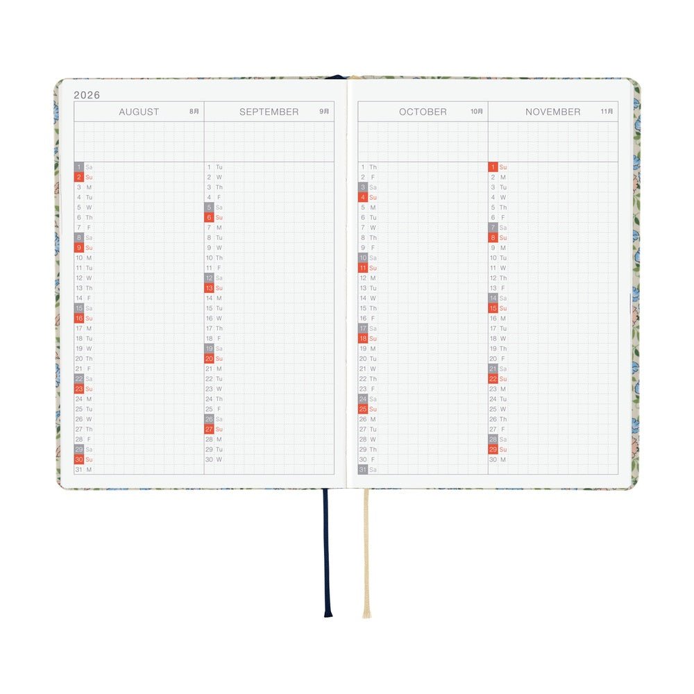 Hobonichi Techo HON A6 2026 - Liberty Fabrics: Sasha Kiora Boston General Store