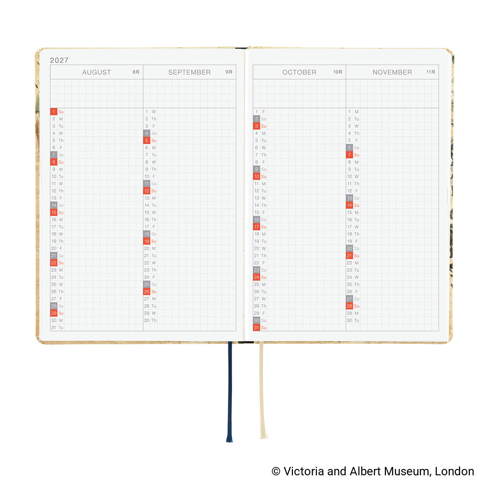 A 2027 Hobonichi A6 HON featuring a design inspired by the V&A Museum