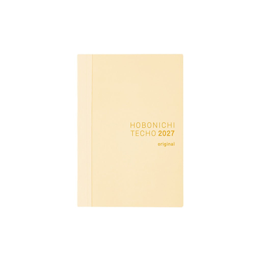 A light beige 2027 Hobonichi Techo Original A6 planner with yellow text on a clean white background.