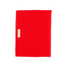 Red fabric Tragen zippered cover for Hobonichi Techo Cousin A5 planner on white background