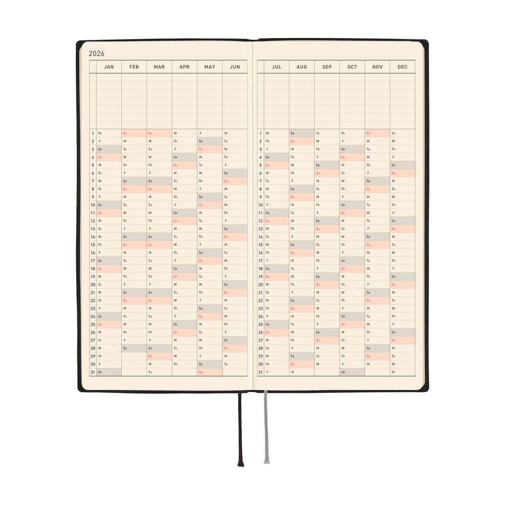 Hobonichi Techo Weeks 2026 - White Line: Black Boston General Store
