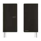 A front and back view of a slim 2027 planner with a patterned black cover, featuring a silver-embossed '2027'.