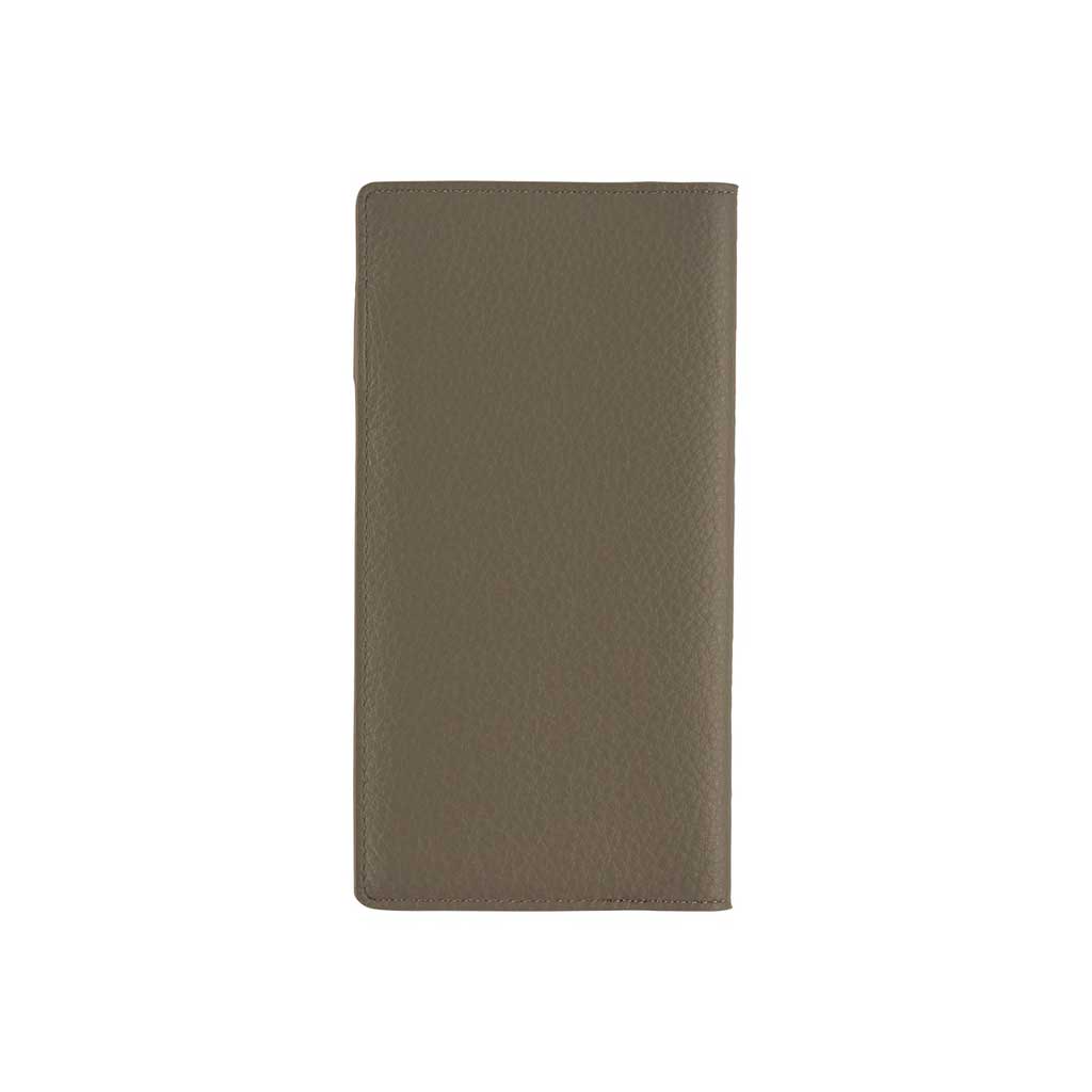 Back of warm gray leather Hobonichi Weeks cover on white background