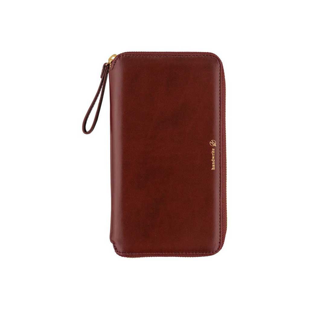 Burgundy deep red zippered case cover for Hobonichi Techo Weeks on white background