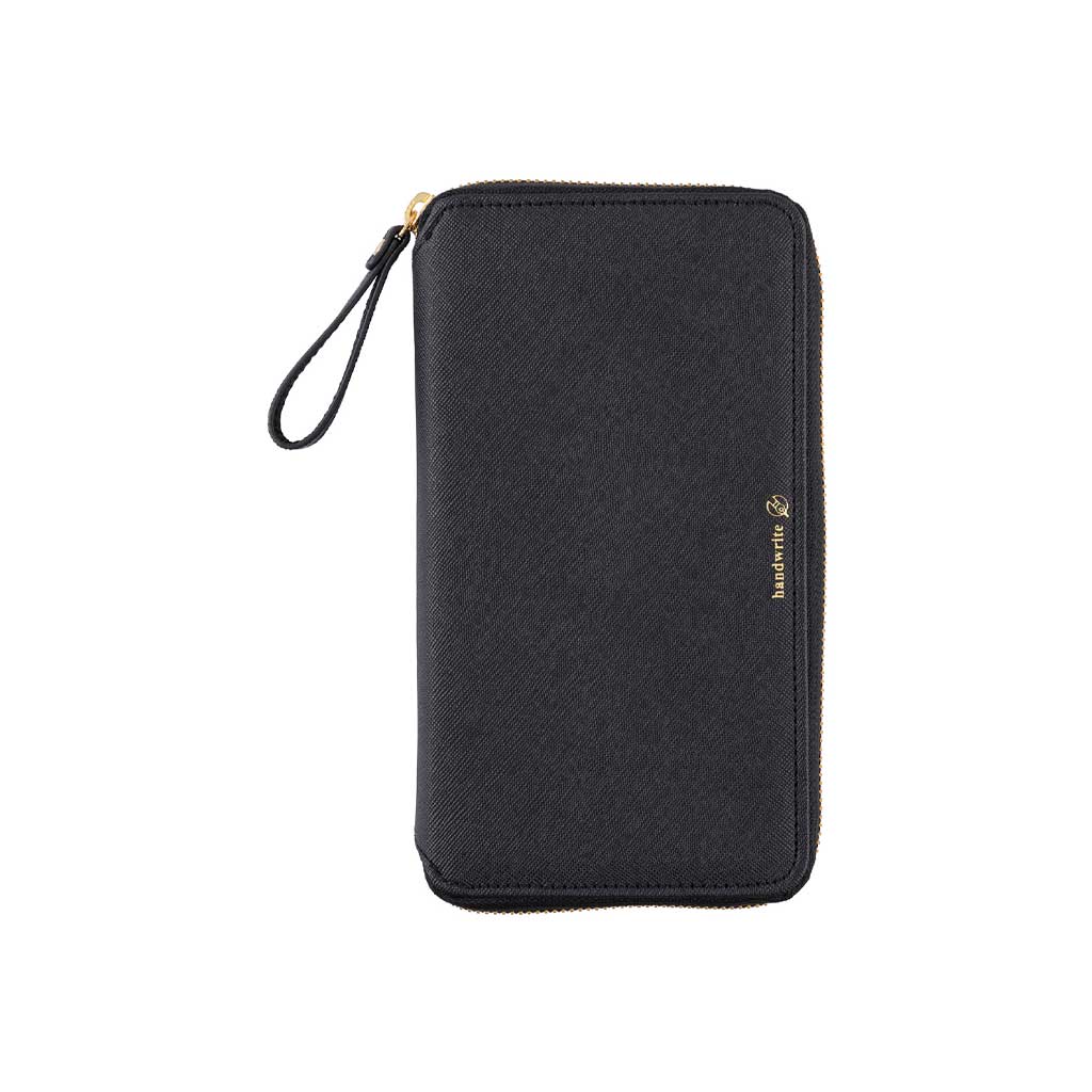 Black zippered fabric case for Hobonichi Techo Weeks on white background