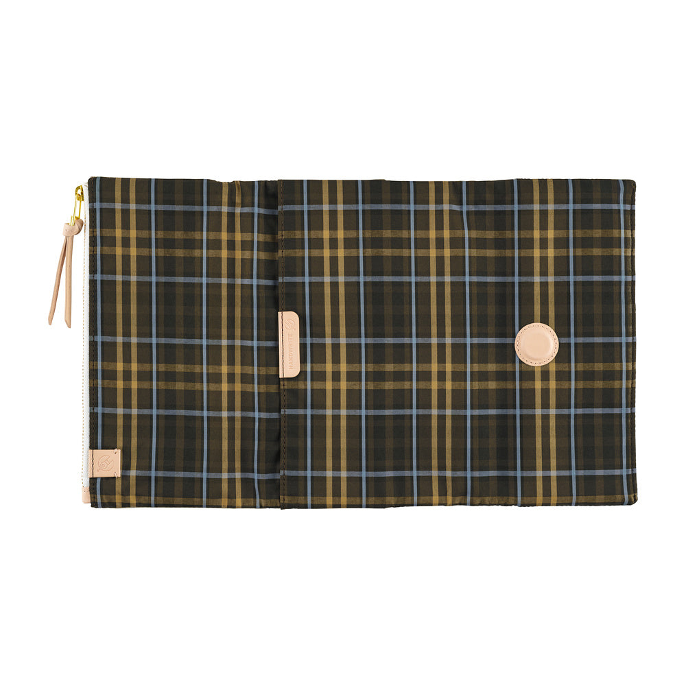 A Hobonichi Tragen cover for Weeks in the color Bitter Plaid.