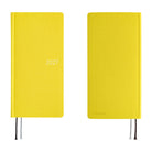 A front and back view of a bright yellow planner. The date 2027 is imprinted on the front cover. 