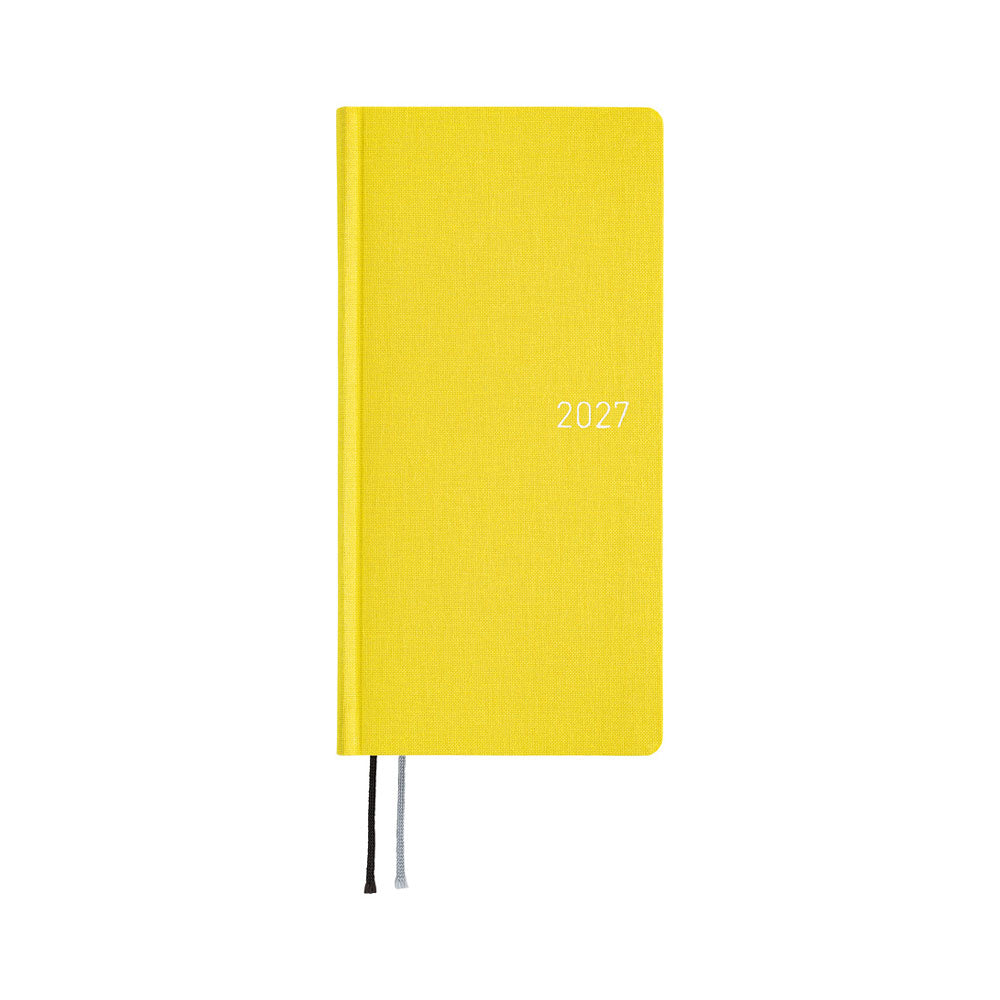 A bright yellow 2027 planner shown on a plain white background.