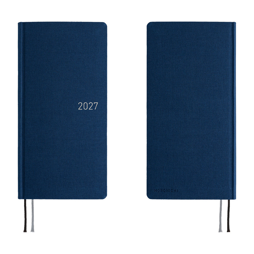 A 2027 Hobonichi Mega Weeks planner in Midnight Blue.
