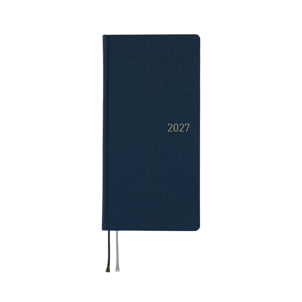 A 2027 Hobonichi Mega Weeks planner in Midnight Blue.