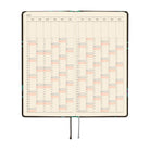 An open 2027 planner showing a two-page yearly calendar spread. The pages are cream-colored, and a thin gray ribbon bookmark hangs below.