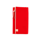 Bright red Tragen Hobonichi Techo Weeks cover with zippered pocket on white background