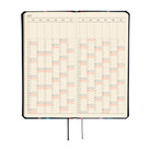 An open 2027 planner displaying a yearly calendar spread with cream-colored pages, and black grid lines. Two black ribbon bookmarks hang from the bottom.