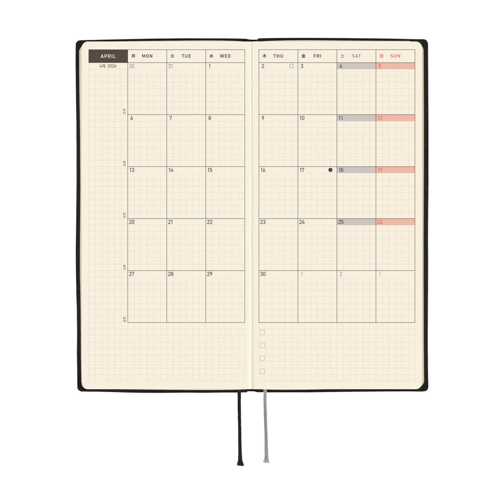 Hobonichi Techo Weeks 2026 - White Line: Black at Boston General Store