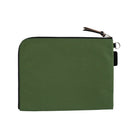 A green A5 zippered tragen flat pouch closed on white background