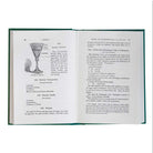 Open book with text and illustrations on a white background