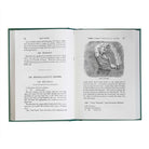 Open book with text and a illustration of a man on a white background