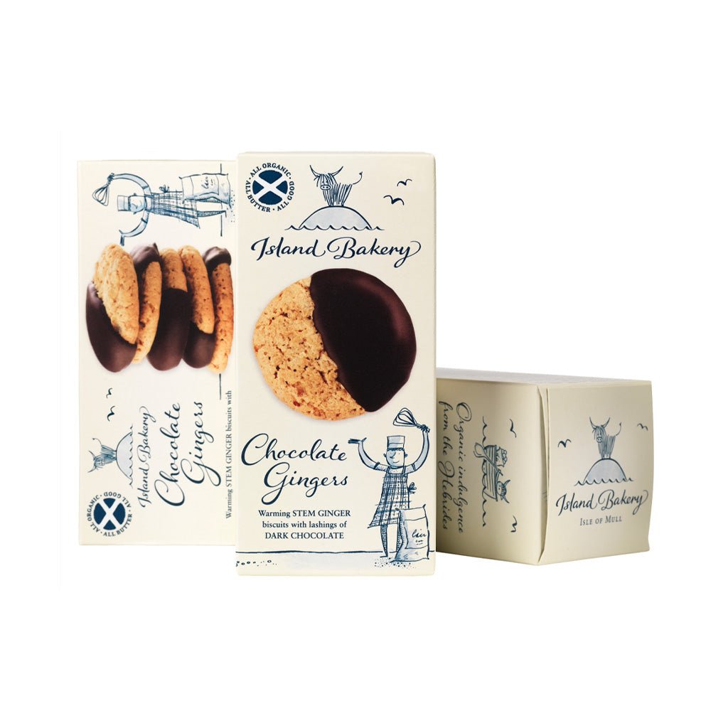 Three boxes of Island Bakery Chocolate Ginger biscuits.