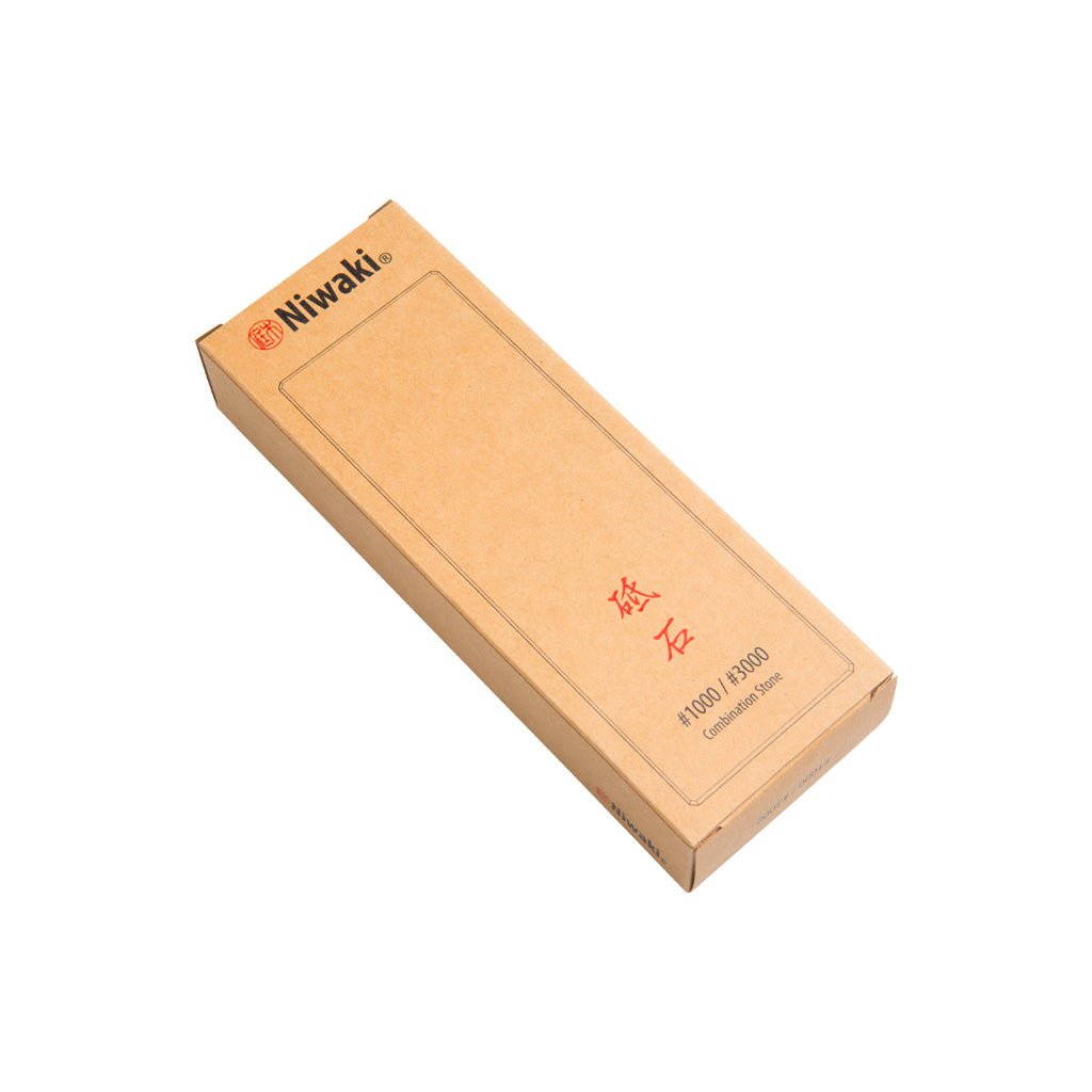 Niwaki Rectangular dual-sided Japanese combination sharpening whetstone in packaging on white background