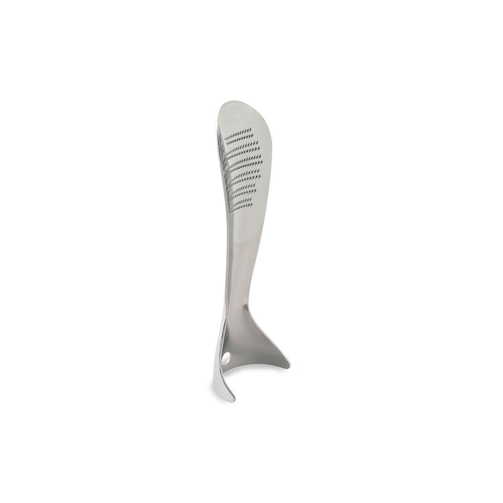 Stainless steel Japanese food grater standing on white background