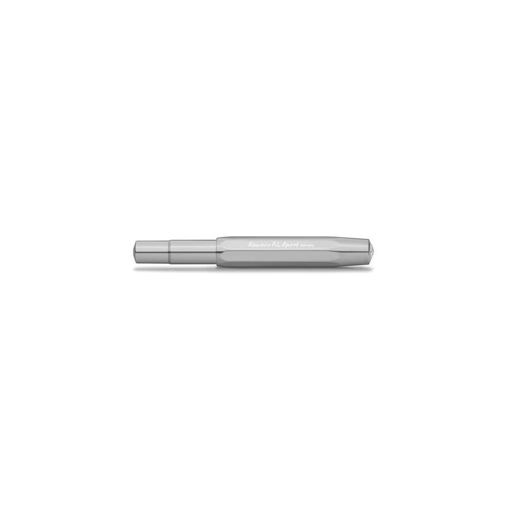 Silver pen with cap on on a white background