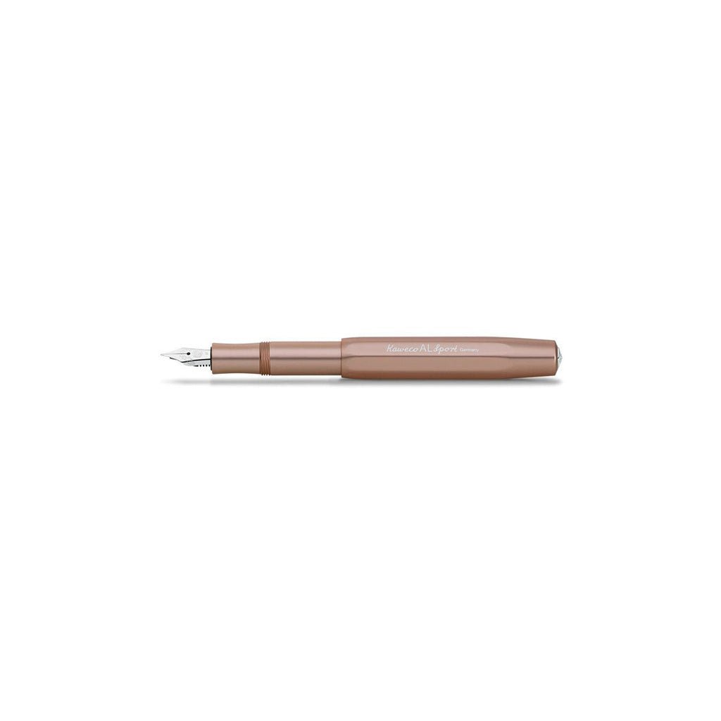 Rose gold fountain pen on a white background