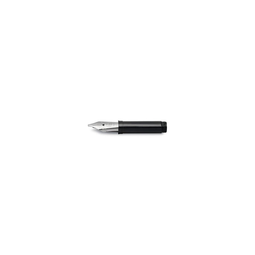 Fountain pen silver calligraphy nib on a white background