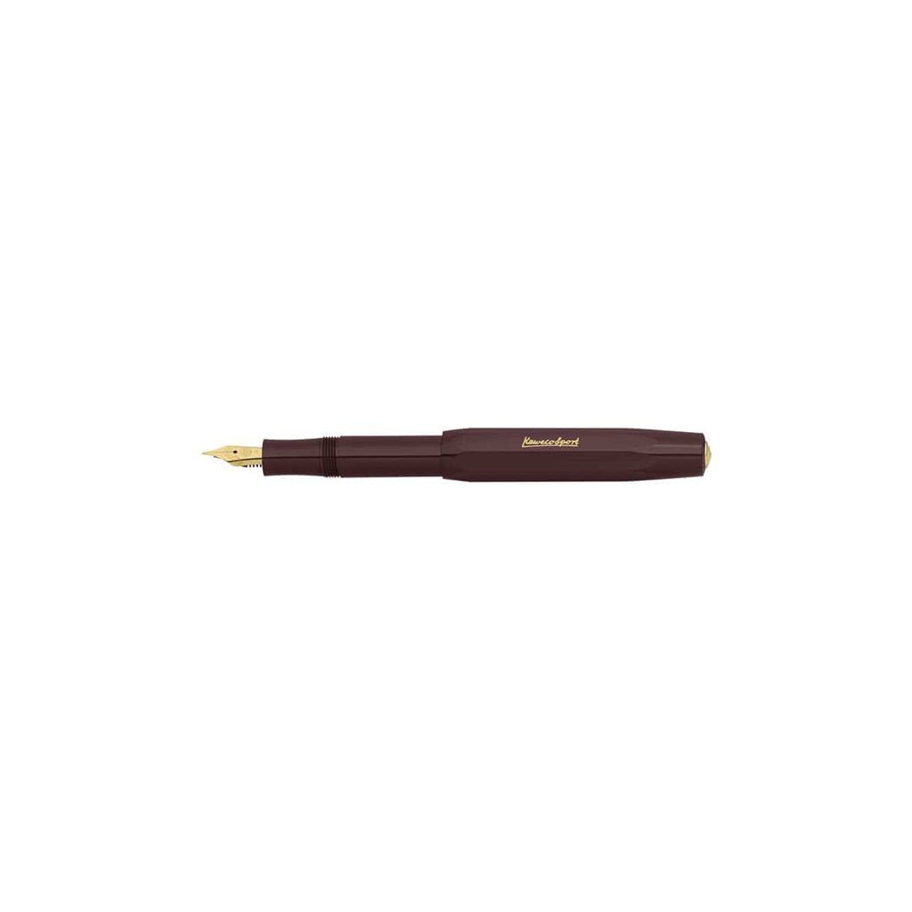 Wine brown bordeaux fountain pen with gold accents on a white background